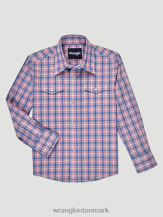 tøj Wrangler langærmet rynkemodstandsdygtig western-snaps-plaid skjorte fyrværkeri blå (112326323) drenge 06DT4968