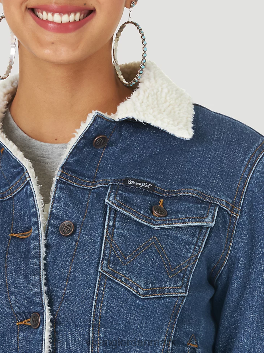 tøj Wrangler retro sherpaforet westernjakke denim (lwj320d) Kvinder 06DT4869
