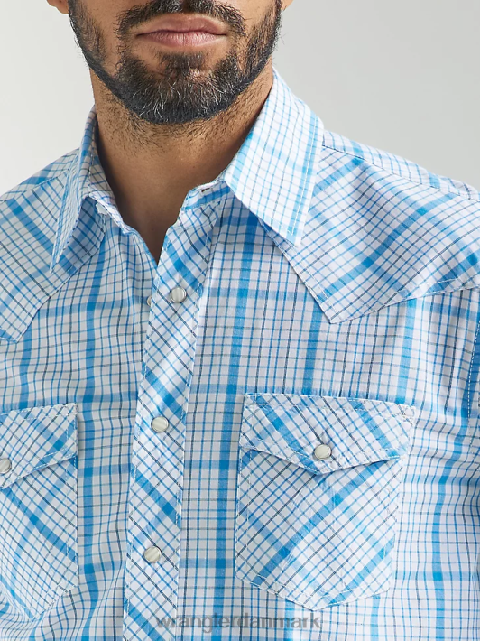 tøj Wrangler 20x konkurrence avanceret komfort langærmet 2-lommers western skjorte med snapsprint babyblå (112324829) Mænd 06DT4491