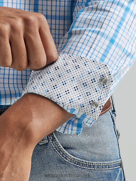 tøj Wrangler 20x konkurrence avanceret komfort langærmet 2-lommers western skjorte med snapsprint babyblå (112324829) Mænd 06DT4491