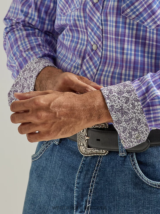 tøj Wrangler 20x konkurrence avanceret komfort langærmet 2-lommers western skjorte med snapsprint lilla druetjek (112327809) Mænd 06DT4496