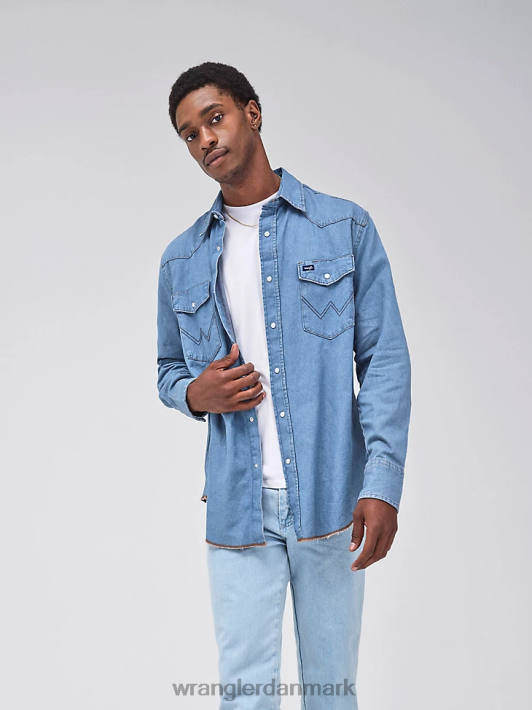 tøj Wrangler cowboy cut langærmet western denim arbejdsskjorte med trykknapper stenvask (70127sw) Mænd 06DT4407