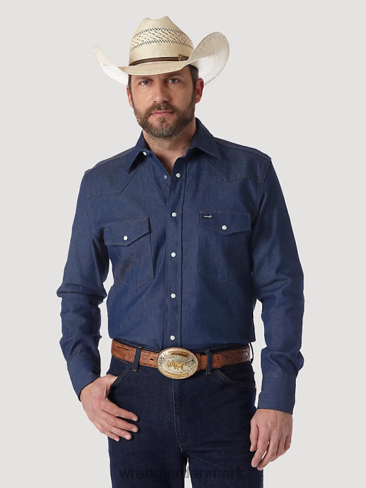 tøj Wrangler cowboy-snit, fast finish, langærmet western-snaps solid arbejdsskjorte blå (ms70119) Mænd 06DT4420