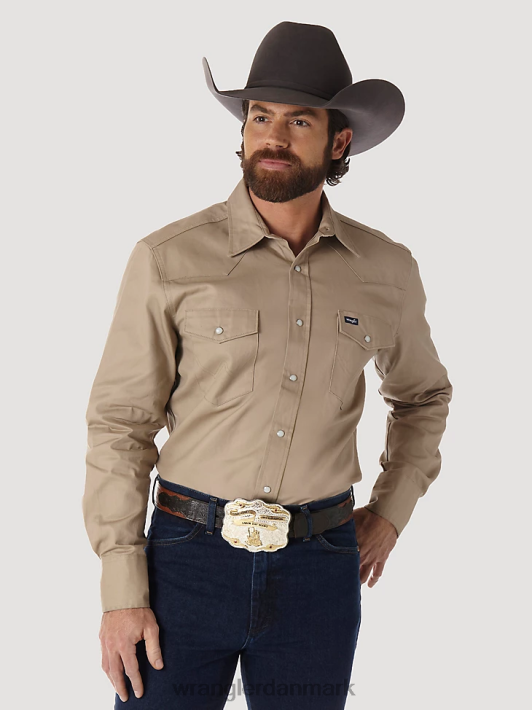 tøj Wrangler cowboy-snit, fast finish, langærmet western-snaps solid arbejdsskjorte khaki (ms70319) Mænd 06DT4417