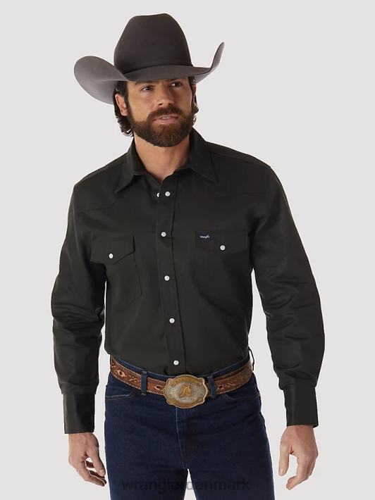 tøj Wrangler cowboy-snit, fast finish, langærmet western-snaps solid arbejdsskjorte sort skov grøn (ms70519) Mænd 06DT4424