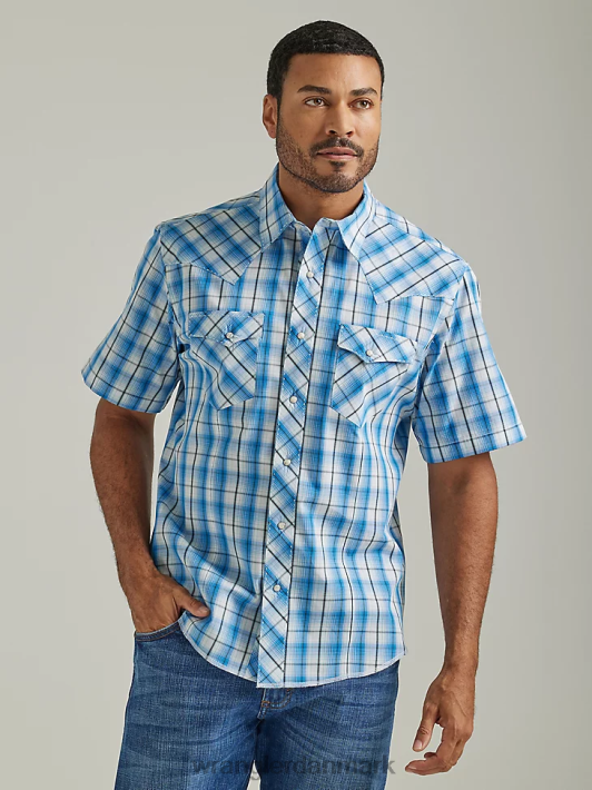 tøj Wrangler fashion snap-kortærmet western-snaps plaid skjorte blå horisonter (112326469) Mænd 06DT4460