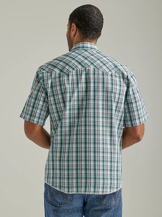 tøj Wrangler fashion snap-kortærmet western-snaps plaid skjorte havgrøn (112326468) Mænd 06DT4461
