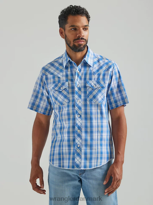 tøj Wrangler fashion snap-kortærmet western-snaps plaid skjorte med blå (112324653) Mænd 06DT4459