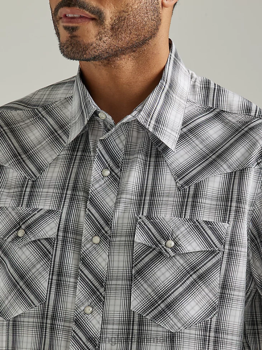 tøj Wrangler fashion snap-kortærmet western-snaps plaid skjorte skak grå (112326471) Mænd 06DT4463