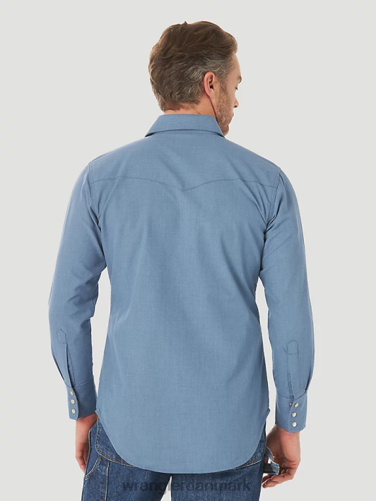 tøj Wrangler fr flammesikker langærmet western skjorte med snapspjæld marineblå/sort (fr123bl) Mænd 06DT4500