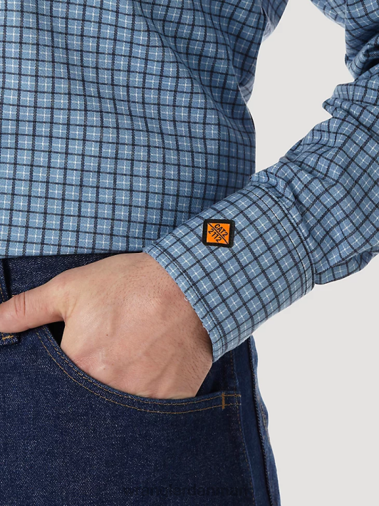 tøj Wrangler fr flammesikker langærmet western skjorte med snapspjæld marineblå/sort (fr123bl) Mænd 06DT4500