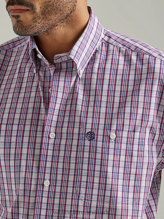 tøj Wrangler george strædet kortærmet 2-lommers plaid skjorte med knap ned mellempink plaid (112327813) Mænd 06DT4334