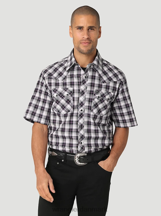 tøj Wrangler retro kortærmet western-snap med savtand flap-lomme plaid skjorte sort hvid (112324673) Mænd 06DT4428
