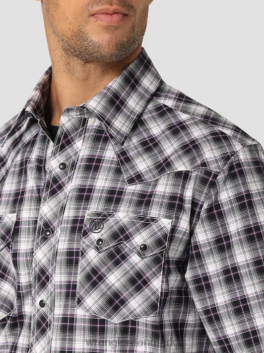 tøj Wrangler retro kortærmet western-snap med savtand flap-lomme plaid skjorte sort hvid (112324673) Mænd 06DT4428
