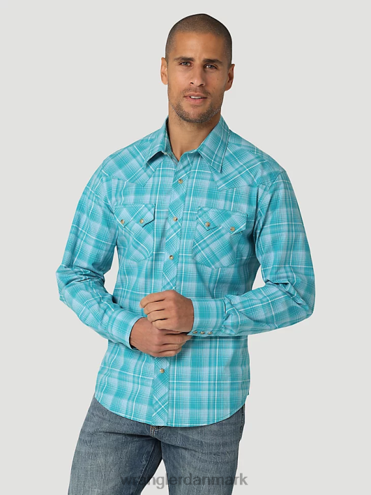 tøj Wrangler retro langærmet westernskjorte med savtand med snaplomme blågrøn (112324670) Mænd 06DT4693