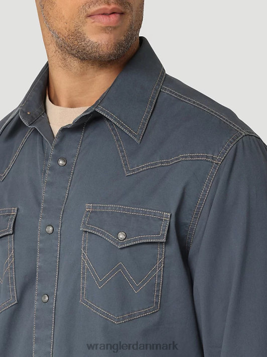 tøj Wrangler retro premium kontraststrikket vestlig skjorte med lynlåslomme ombre blå (112324845) Mænd 06DT4456