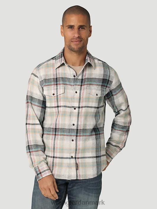 tøj Wrangler retro premium langærmet plaid skjorte med knapper råhvid (112324853) Mænd 06DT4336