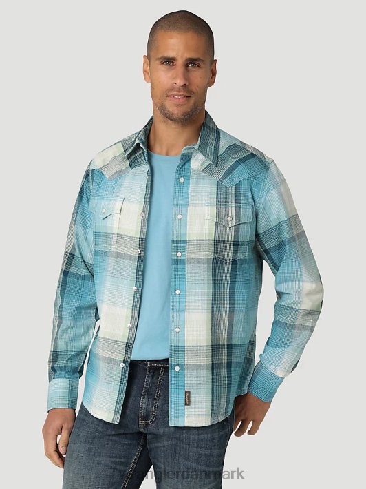 tøj Wrangler retro premium langærmet western skjorte i plaid med snaps blåt lys (112324851) Mænd 06DT4478