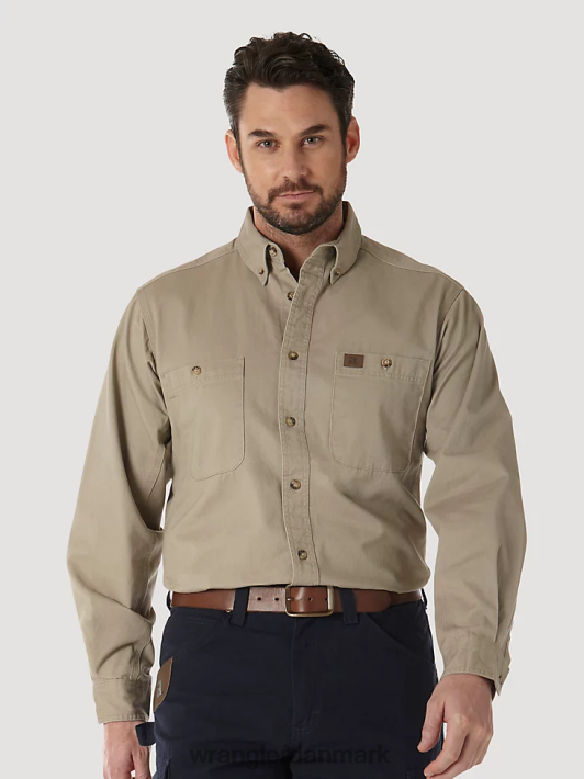tøj Wrangler riggs workwear langærmet knap ned solid twill arbejdsskjorte kaki (3w501kh) Mænd 06DT4351