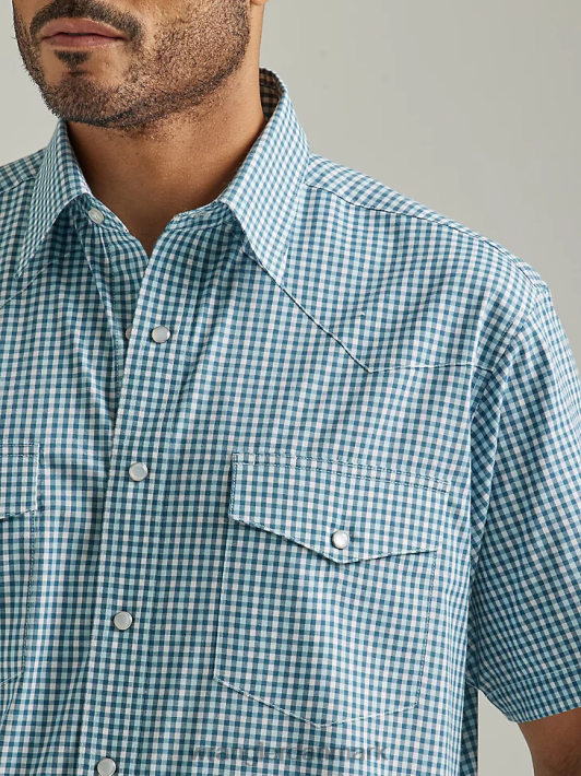 tøj Wrangler rynkeafvisende kortærmet western-snaps-plaid skjorte blandede greens (112326369) Mænd 06DT4447