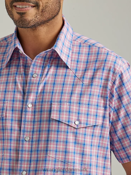tøj Wrangler rynkeafvisende kortærmet western-snaps-plaid skjorte fyrværkeri blå (112326368) Mænd 06DT4446