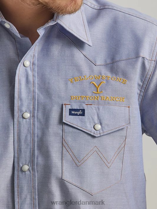 tøj Wrangler x Yellowstone kortærmet chambray arbejdsskjorte indigo chambray (112337495) Mænd 06DT4506