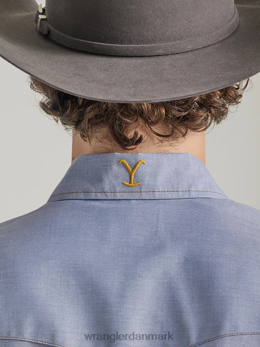 tøj Wrangler x Yellowstone kortærmet chambray arbejdsskjorte indigo chambray (112337495) Mænd 06DT4506